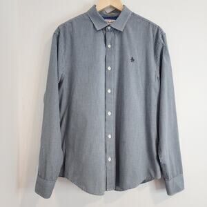 Penguin Mens Large Blue Gingham Classic Fit Long Sleeve Button Down Shirt